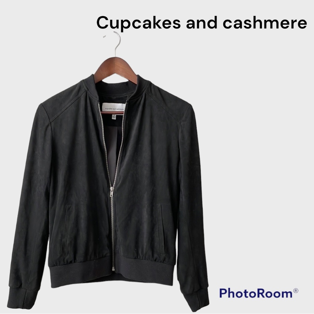 Cupcakes and cashmere faux suede bomber jacket